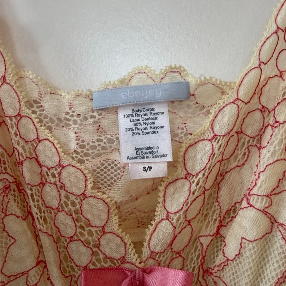 Eberjey Lace Trim Chemise - Cream and Pink - Picture 3 of 5